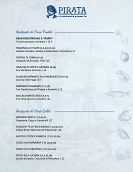 menu con indicazione degli allergeni